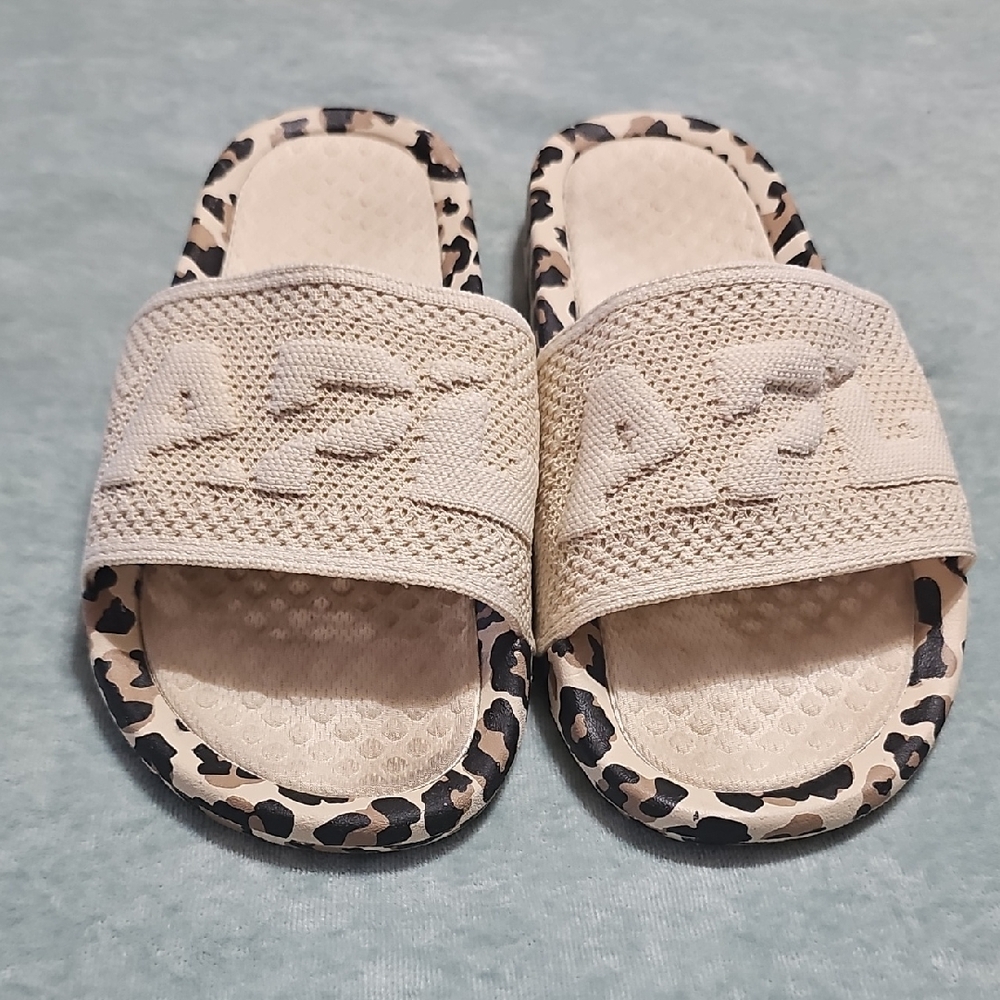 APL Beige Slide Sandals with Leopard Accents